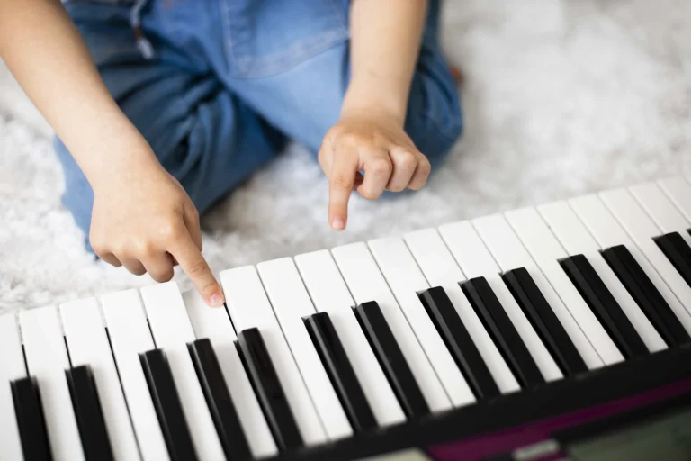 Kids learning piano