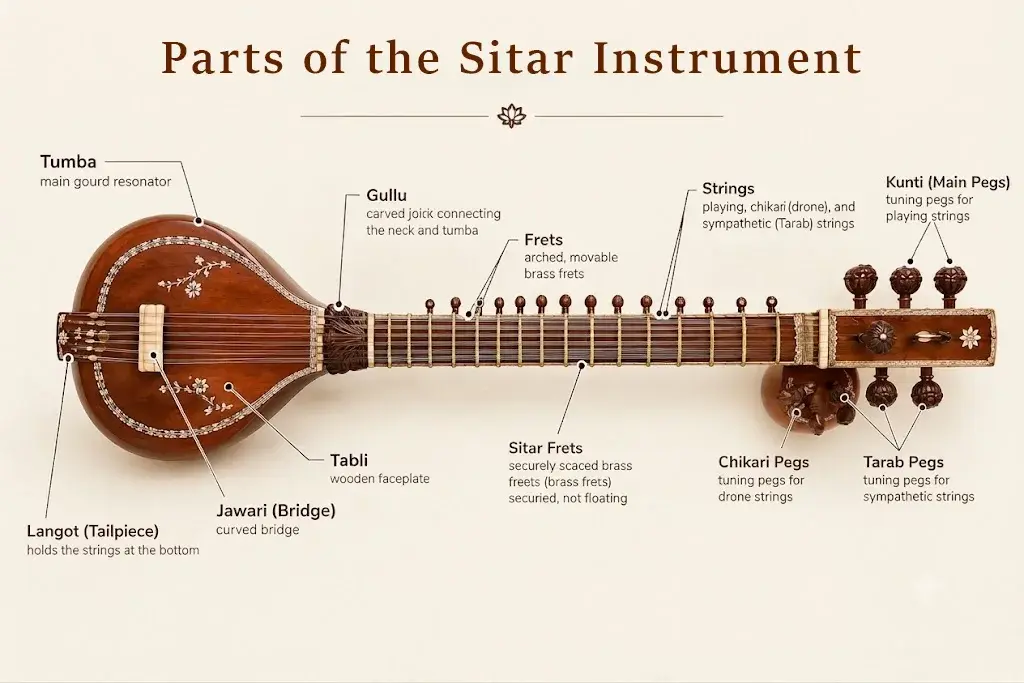 Parts of the Sitar Instrument
