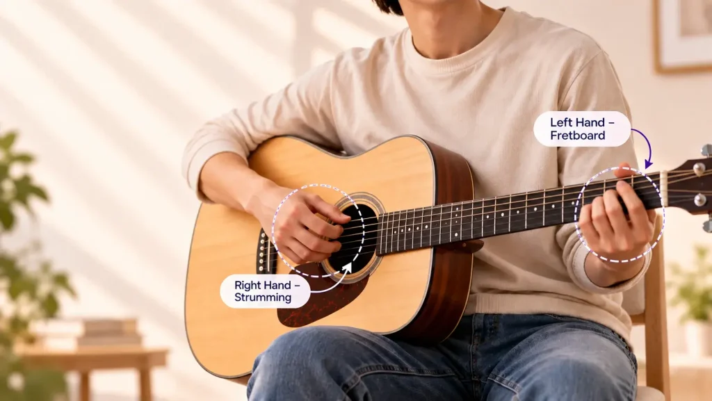 how to hold a guitar correctly
