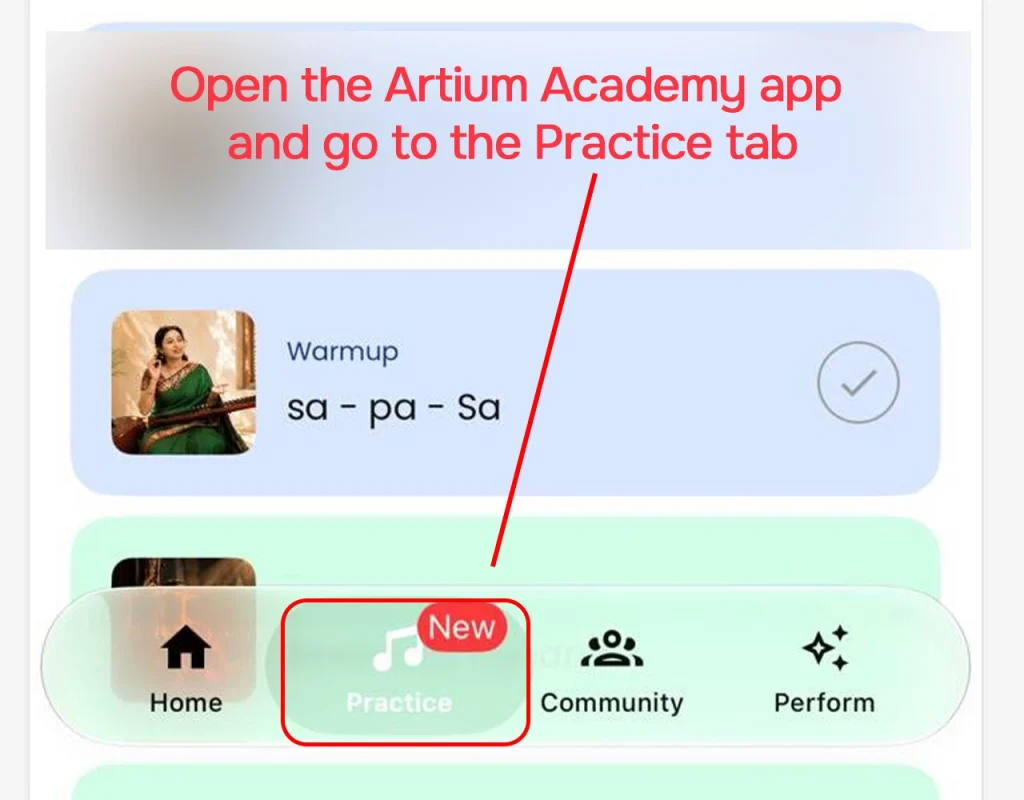 Open the Artium Academy app and go to the Practice tab